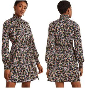 Boden Floral High-Neck Shift Dress black size US 20 L long XL UK 22 long sleeve